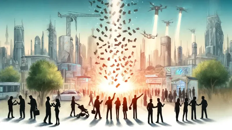 일론 머스크가 예언한 ‘보편적 고소득(Universal High Income)’ 시대: AI가 가져올 미래는? 5 유니버설 인컴 컨셉 이미지