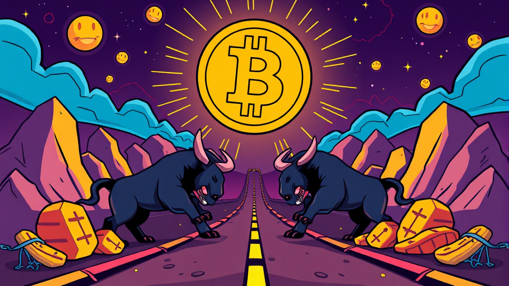 2026년 비트코인 가격 시나리오: 상승과 하락 리스크 분석 (cartoon 스타일)