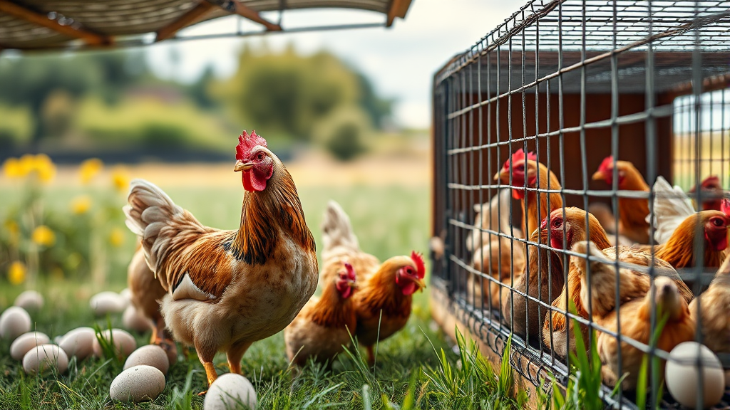 숫자로 보는 닭의 생활 환경: 1번부터 4번까지 (realistic 스타일)