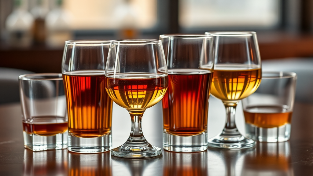 위스키 종류별 특징과 맛 비교 (realistic 스타일)