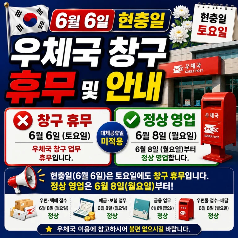 현충일 토요일 우체국 휴무 섬네일